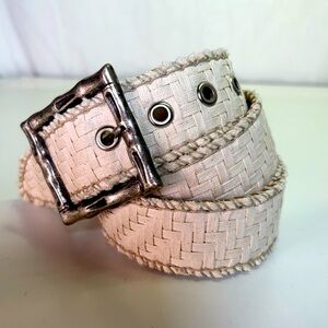 Women’s Spago Uomo Leather Belt, woven exterior layer, whip stitch edges Size 34